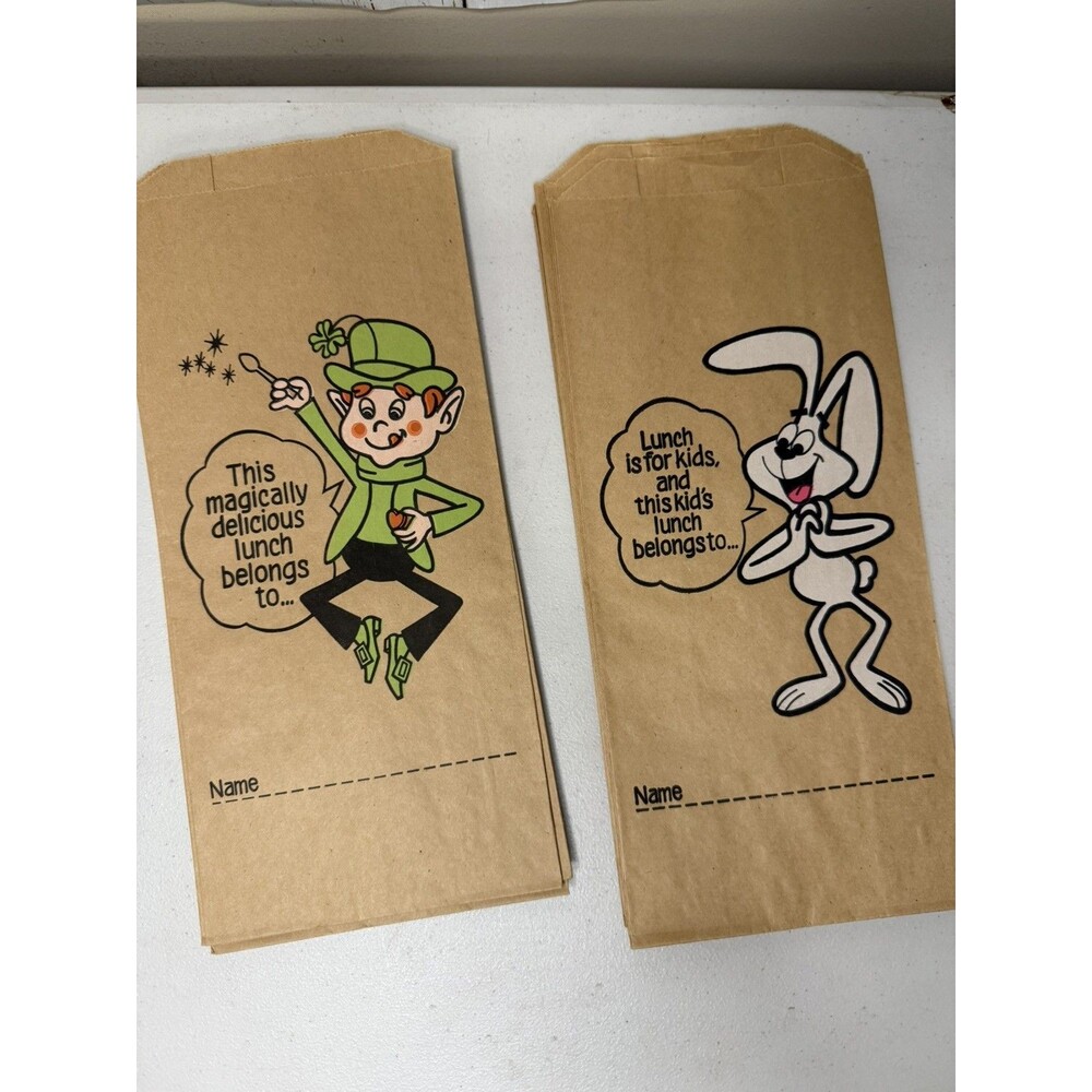 1983, TRIX Rabbit, Lucky Charms, "Un-Used" Brown Paper Lunch Bag Sack LOT